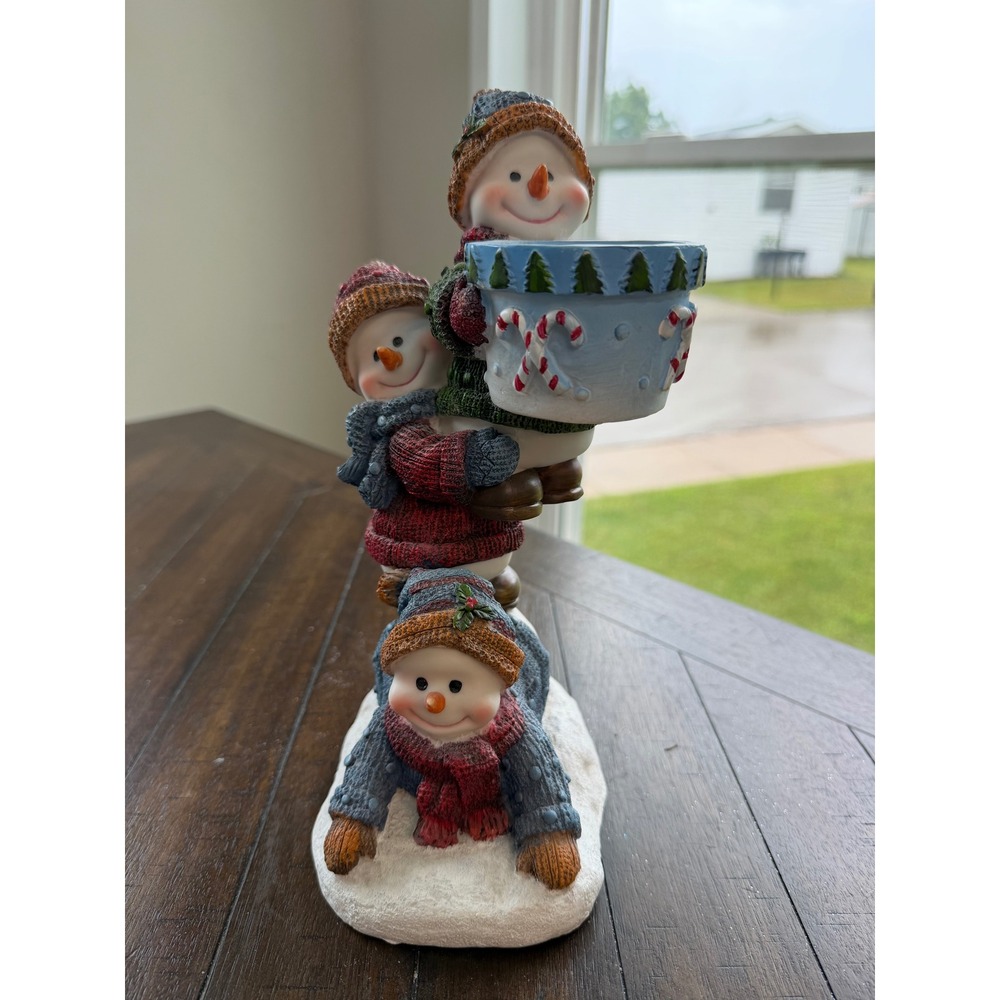 Home Interiors Gifts Snowman Trio Candle Holder 2003 Christmas Decor Figurine